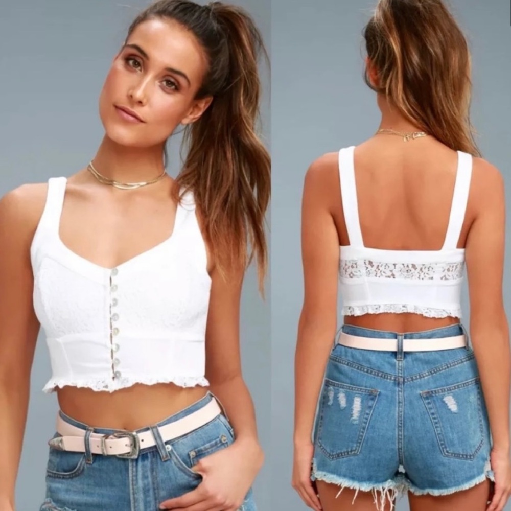 Free People White Lace Crop Top